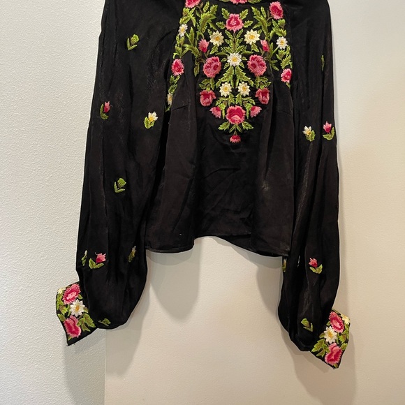 Free People Tops - Embroidered Free People  Black Floral‎ Women's Top